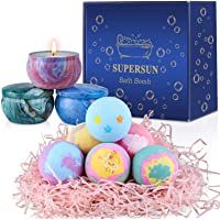 SUPERSUN Bombas de Baño 6 x 100 g y 3 Velas Aromáticas- Set de Baño Regalos para Mujer Relajantes y Espuma- Sales de…
